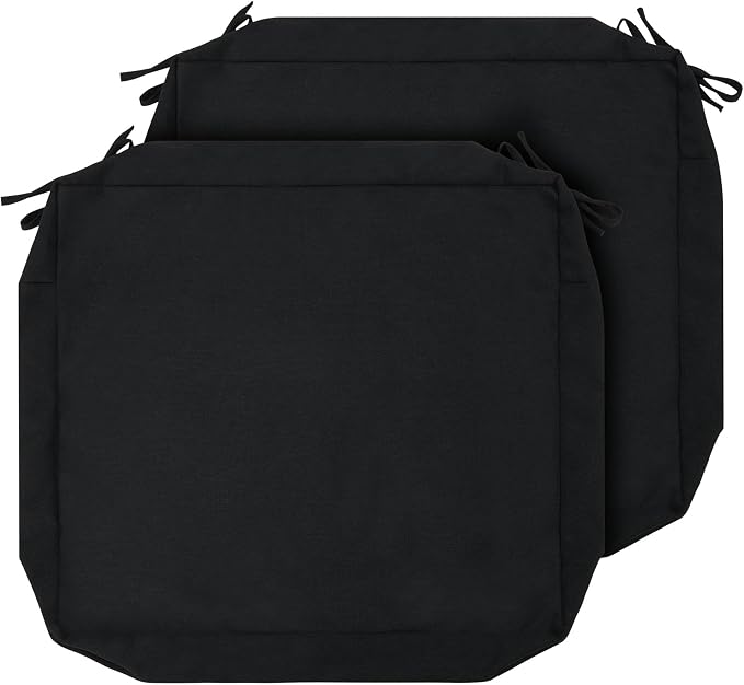 Magpie Fabrics Indoor Outdoor Cushion Cover Replacement 2 Pack, NO Insert! Water Repellent Slipcover with Ties Decor for Patio Garden Chair Sofa Bench Wicker(Black, 24x22x4 Inch)