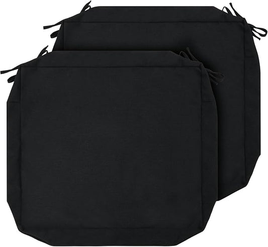 Magpie Fabrics Indoor Outdoor Cushion Cover Replacement 2 Pack, NO Insert! Water Repellent Slipcover with Ties Decor for Patio Garden Chair Sofa Bench Wicker(Black, 22x20x4 Inch)