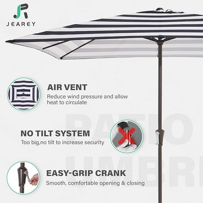 JEAREY 8x10 ft Rectangular Patio Umbrellas Outdoor Table Market Umbrella w/Crank, 8 Sturdy Ribs, UV Protection Windproof Sunproof for Garden, Deck, Backyard, Pool(Black Striped)