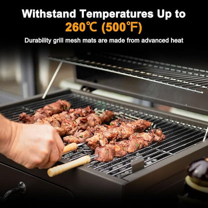 M METERXITY 5-Pack BBQ Mesh Grill Mat 17 X14 Inch, Reusable Nonstick Grilling Mats Sheet Liner for Outdoor Grill/Griddle/Cooking/Baking Mats/Gas Electric Grill/Barbecue Smoker[Black]