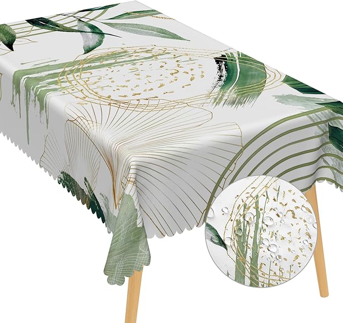 Black and White Leaves Tablecloth 52x70 Inch Rectangular Floral Plants farmhouse Table Cloth Kitchen Table Decoration for Home Dinner Party Waterproof Polyester Washable Tables Cover Oilproof