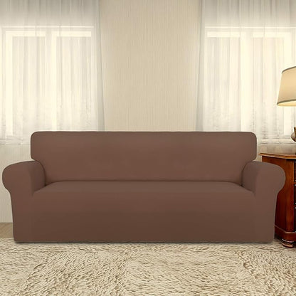 PureFit Stretch Oversized Couch Covers Fleece Sofa Slipcovers Brown | 1-Piece Sofa Cover Washable Soft Couch Protector, Couch Slipcover with Non Skid Foam and Elastic Bottom for Kids, Dogs