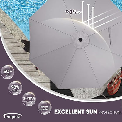 Tempera Patio Market Outdoor Table Umbrella with Push Button Tilt and Crank, Large Sun Umbrella with Sturdy Pole & Fade Resistant Canopy, Easy to Set