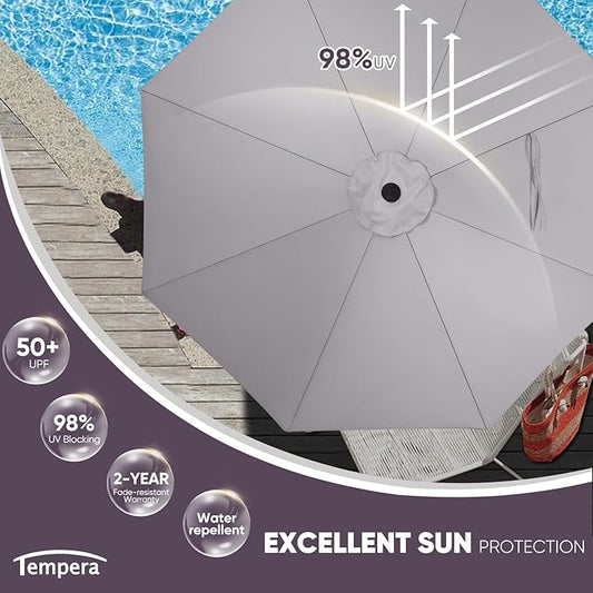 Tempera Patio Market Outdoor Table Umbrella with Push Button Tilt and Crank, Large Sun Umbrella with Sturdy Pole & Fade Resistant Canopy, Easy to Set