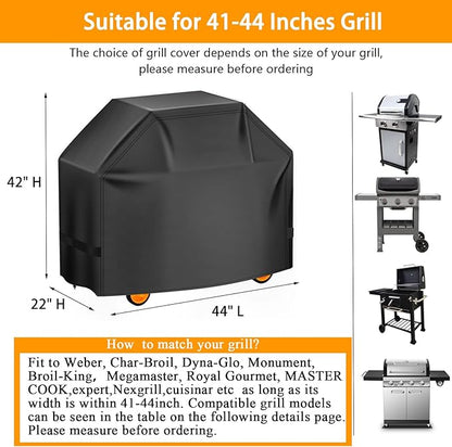 Aoretic Grill Cover 44 inch 600D Heavy Duty Gas BBQ-Cover, Fit Most 2 Burner Grill Waterproof Small Barbeque Cover for Weber,Nexgrill,Char-Broil, Monument,Dyna-Glo,Kenmore