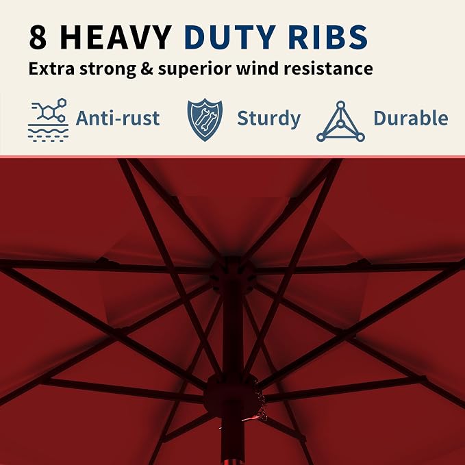 9FT 3 Tiers Patio Umbrella With Auto Tilt And Crank, Outdoor Table Market Umbrella with 8 Sturdy Ribs for Garden, Lawn, Deck, Backyard and Pool