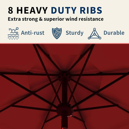 9FT 3 Tiers Patio Umbrella With Auto Tilt And Crank, Outdoor Table Market Umbrella with 8 Sturdy Ribs for Garden, Lawn, Deck, Backyard and Pool