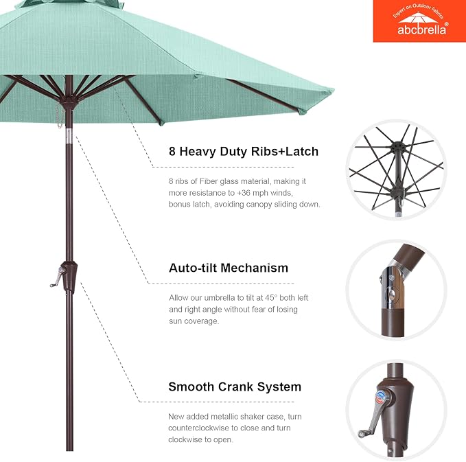 ABCCANOPY OLEFIN® 5-Year No Fading 9FT Outdoor Patio Umbrella(Light Blue) | Fade & UV Resistant Fabric,8 Fiberglass Ribs，Wind Vent，Crank Lift & Tilt,Outdoor Table Umbrella for Deck,Backyard,Yard
