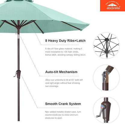 ABCCANOPY OLEFIN® 5-Year No Fading 9FT Outdoor Patio Umbrella(Light Blue) | Fade & UV Resistant Fabric,8 Fiberglass Ribs，Wind Vent，Crank Lift & Tilt,Outdoor Table Umbrella for Deck,Backyard,Yard