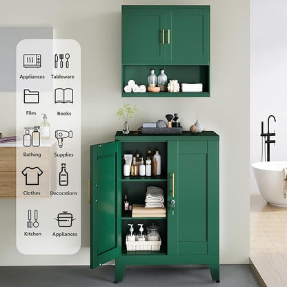 GAIOUS Green Metal Pantry Cabinet (Two Units), Sideboard Buffet Storage Cabient with Doors and 2 Adjustable Shelves, Multifunctional Kitchen Cupboard for Home Office, Accent Furniture, Buffet Table