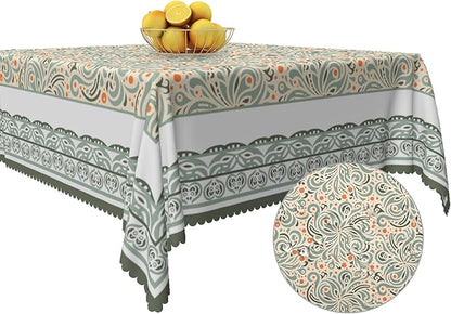 Elegant Flower Square Table Cloth Perfect for Spring Home Decor Orange Green Paisley Boho Square Table Cover for Farmhouse Decors Seasonal Tablecloths for Party Picnic Dinner Decor 60x60 Inch