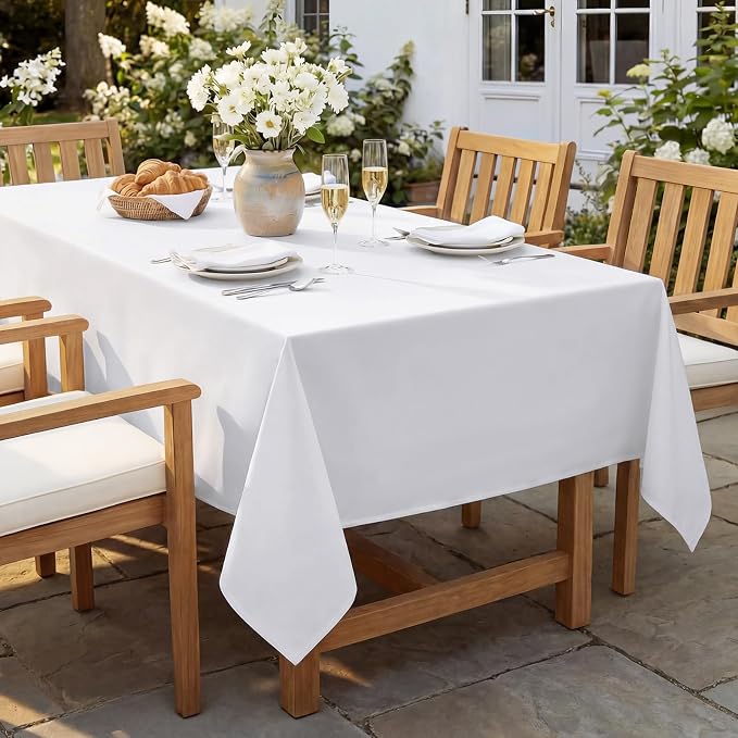 Softalker Rectangle Tablecloth, Waterproof Table Cloths Wrinkle Free Fabric Washable Polyester Table Cover for Dining Tables Party Outdoor Camping Parties Buffet- 70 x 120 inch, White