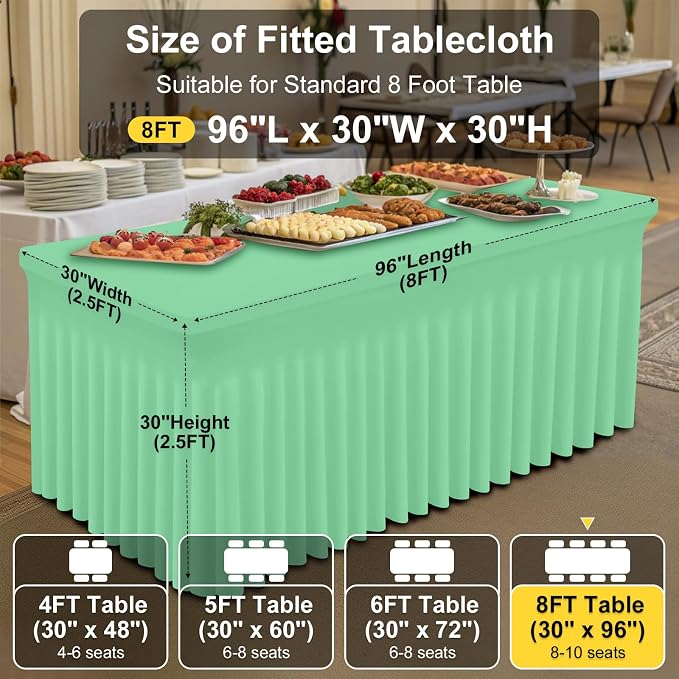 Smiry 2 Pack Spandex Elastic Fitted Table Cloth Skirt for 8FT Table | Stretch Washable Table Cloth, Banquet Table Cover for Wedding, Party, Indoor & Trade Shows, (Bright Green, 96Lx30Wx30H)