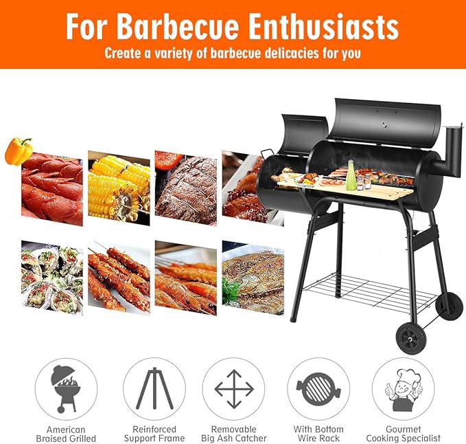 Giantex BBQ Grill Charcoal Barbecue Grill Outdoor Pit Patio Backyard Home Meat Cooker Smoker with Offset Smoker