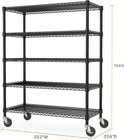 M MZG 53" W Garage Shelving 5 Tier Industrial 2200LBS Metal Shelving Units for Commercial, Basement, Pantry, Warehouse, School, Black Heavy Duty Easy Assembly 53.2" W x 23.6" D x 73.6" H