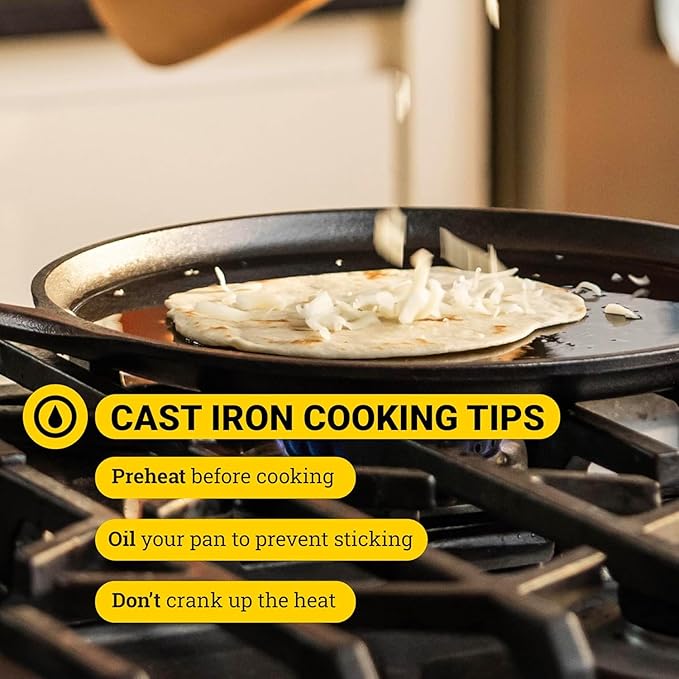 Lodge Round Seasoned Cast Iron Griddle 10.5 Inches - Round-Shaped, Pre-Seasoned Iron Griddle Pan - Non-Toxic, PFAS-Free Cookware - Compatible with Stovetop, Oven, Grill, or Campfire