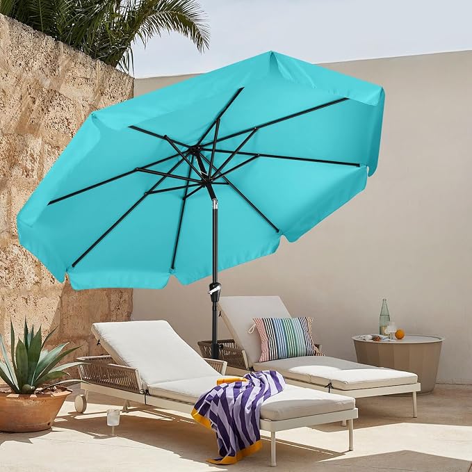 MASTERCANOPY 10ft Patio Umbrella with Valance, Crank & Tilt, Turquoise | 8 ribs, UV/fade-resist, waterproof, vent, for garden/deck/yard/pool