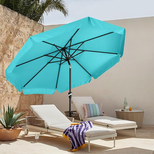 MASTERCANOPY 10ft Patio Umbrella with Valance, Crank & Tilt, Turquoise | 8 ribs, UV/fade-resist, waterproof, vent, for garden/deck/yard/pool