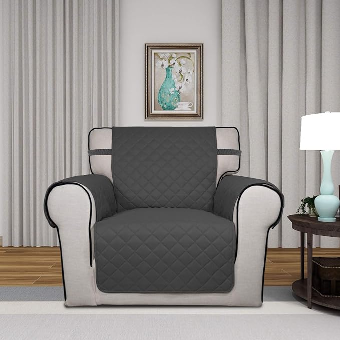 PureFit Reversible Chair Sofa Cover Dog Couch Covers for Sofa, 25.5 in | Dark Gray/Beige, Water Resistant Couch Protector, Washable Pet Couch Cover with Non Slip and Elastic Straps For Kids