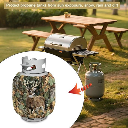 Camo Propane Tank Cover 20lb Reindeer Gas Tank Cylinder Cover for Outdoor Easy to Install RV Gas Cylinder Protector for All Season Gift for Friends