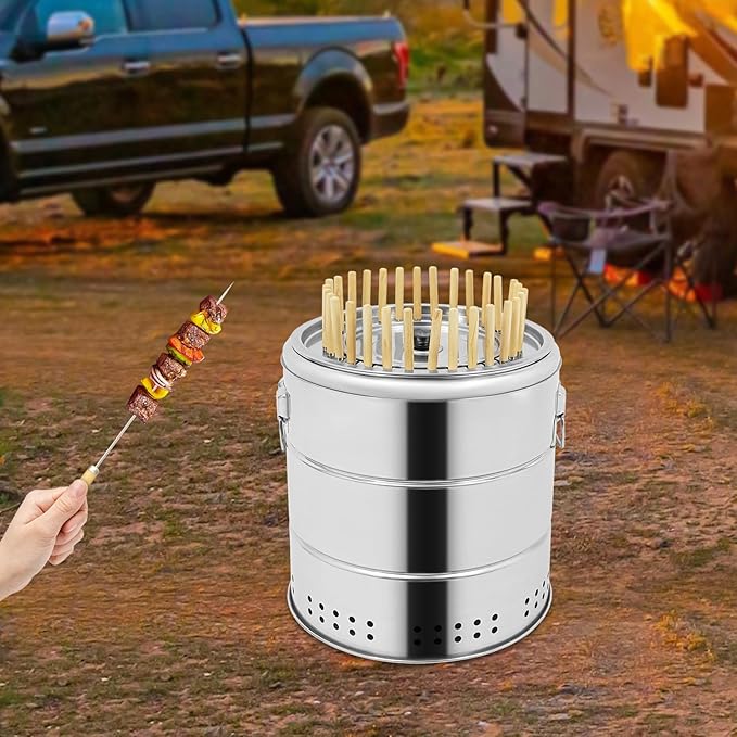 Portable Smokeless Barbecue Charcoal Barrel Grill, 360° Smokeless Outdoor Barbecue Grill, Stainless Charcoal BBQ Grills, for Outdoor Cooking, BBQ, Camping Grill Picnic Patio (M)