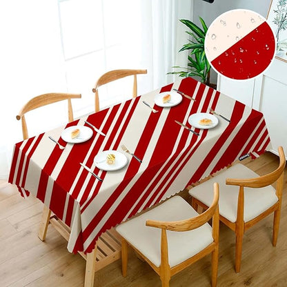 Swono Tablecloth 52"X70" Red and Cream Stripes, Christmas Pattern Candy Cane Lines Rectangle Table Cover Anti-Oil Tablecloth for Dining Tables, Parties, Wedding and Banquet Decoration