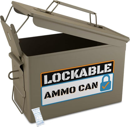 Lockable Metal Ammo Storage Box - Military & Army Steel Ammo Can for Ammunition Storage - Waterproof Ammo Crate Utility Box