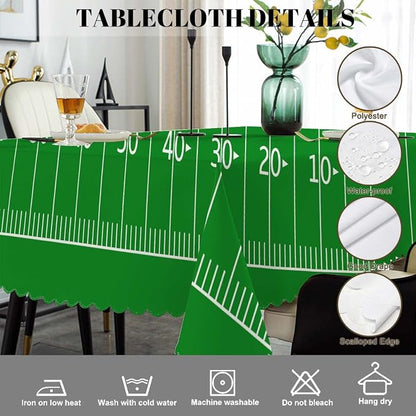 Swono American Football Field Tablecloth Green Lawn Sport Football Field Rectangle Table Cloth Washable Plaid Table Cover for Kitchen Holiday Dinner, 52x 70 Inch Tablecloth