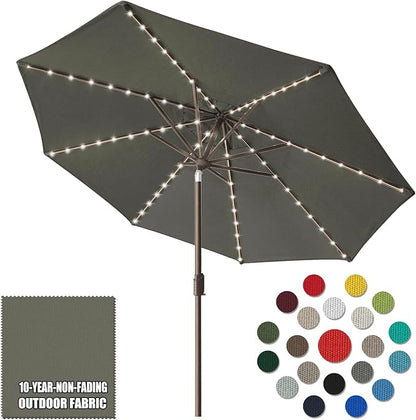 Eurmax USA 10-Year-Non-Fading 10FT Outdoor Patio Market Umbrella with LED Lights,UPF50+ UV Resistant,Heavy Duty Commercial Grade,Crank Lift&Tilt,Windproof Vented Top for Garden,Pool,Deck,Charcoal