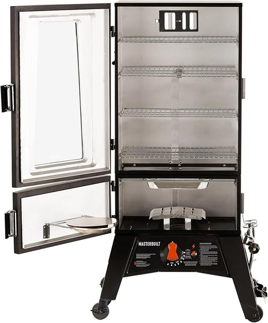 Masterbuilt® 40-inch ThermoTemp Propane Gas Vertical BBQ Smoker with Analog Temperature Control and 960 Cooking Square Inches in Black, Model MB20051316