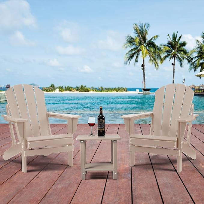 Apolimi Adirondack Outdoor Side Table, 2-Tier Sturdy Patio End Table Weather Resistant, 16.5" Solid Side Table for Patio, Pool, Porch(Grayish Brown)