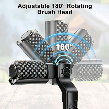 Electric Grill Brush for Outdoor, 180°Adjustable Rechargeable Cordless BBQ Grill Cleaner Brush, 3-Speed Power Rotary Grill Cleaning Brush, Reinforced Steel Bristles for Gas Charcoal Barbecue Grates
