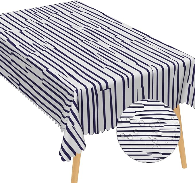Navy Blue Stripes Tablecloth 52x70 Inch Rectangular Abstract Irregular Striped Table Cloth Dining Table Cover Dust-Proof Table Cover Protector for Home Restaurant Picnic Camping BBQ