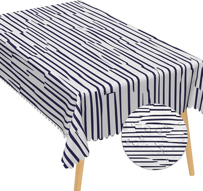 Navy Blue Stripes Tablecloth 60x84 Inch Rectangular Abstract Irregular Striped Table Cloth Dining Table Cover Dust-Proof Table Cover Protector for Home Restaurant Picnic Camping BBQ