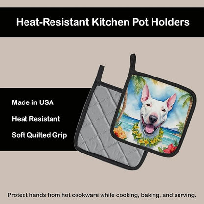 Caroline's Treasures Bull Terrier Luau Pair of Pot Holders Kitchen Heat Resistant Pot Holders Sets Oven Hot Pads for Cooking Baking BBQ, 7 1/2 x 7 1/2