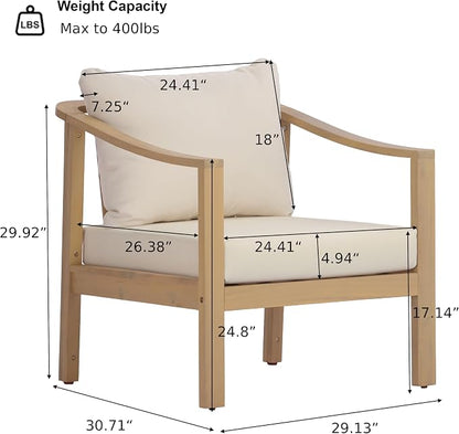 Merax 5 Piece All-Weather Acacia Wood Outdoor Conversation Set, 8-Seater | Patio 2 3-Seater Sofas, 2 Club Chairs with Coushions, 1 Coffee Table for Backyard, Deck, Poolside, Easy Assemble, Teak+ Beige