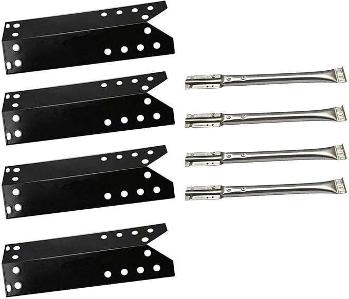 BBQ-Element Grill Heat Shields and Grill Burners Replacement Kit for Nexgrill 720-0670C, 720-0670A, 4 Pack Burner Tubes & Heat Plates for Kenmore 122.16641900 Grill Models