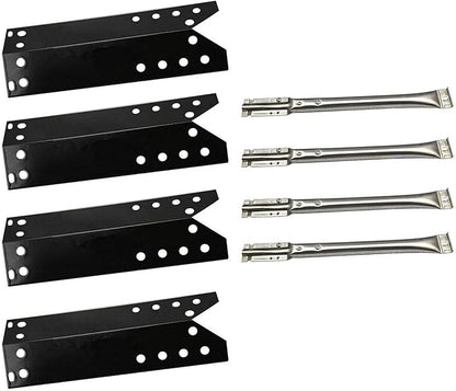 BBQ-Element Grill Heat Shields and Grill Burners Replacement Kit for Nexgrill 720-0670C, 720-0670A, 4 Pack Burner Tubes & Heat Plates for Kenmore 122.16641900 Grill Models