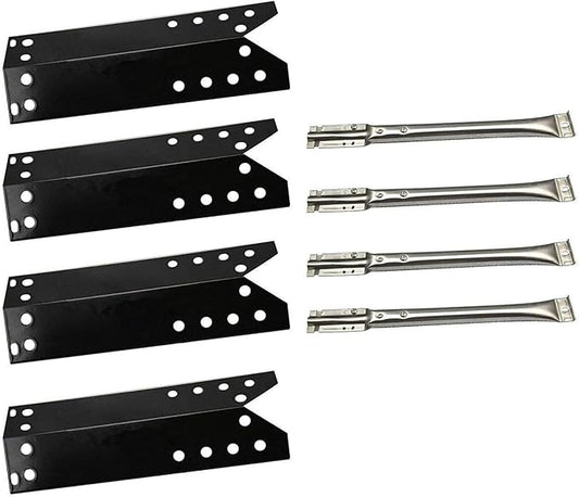 BBQ-Element Grill Heat Shields and Grill Burners Replacement Kit for Nexgrill 720-0670C, 720-0670A, 4 Pack Burner Tubes & Heat Plates for Kenmore 122.16641900 Grill Models