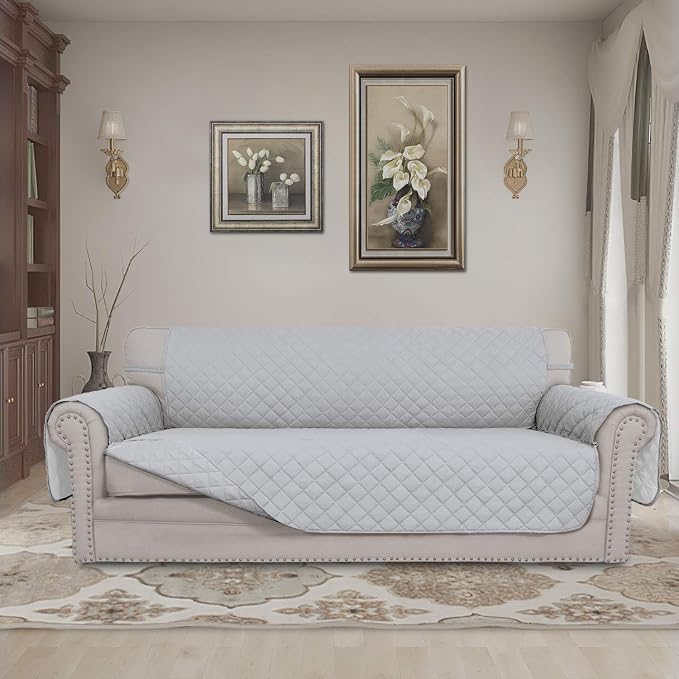 Easy-Going Reversible Couch Cover, 4 Seater Sofa, Light Gray/Light Gray | XX-Large Sofa, Washable Slipcover For Dogs, Water Resistant Mat, Living Room, Non-Slip Sofa Cover, Pet Friendly