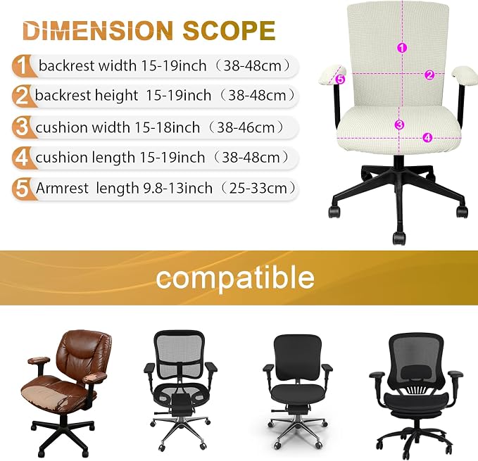 Tallew 4 Pcs Office Chair Covers Stretchable Armrest Seat,XL,Cream White | Universal Fit Office Desk Chairs, Protective Seat Backrest Slipcovers, Stretchable Prevent Wear, Easy Install for Rotating