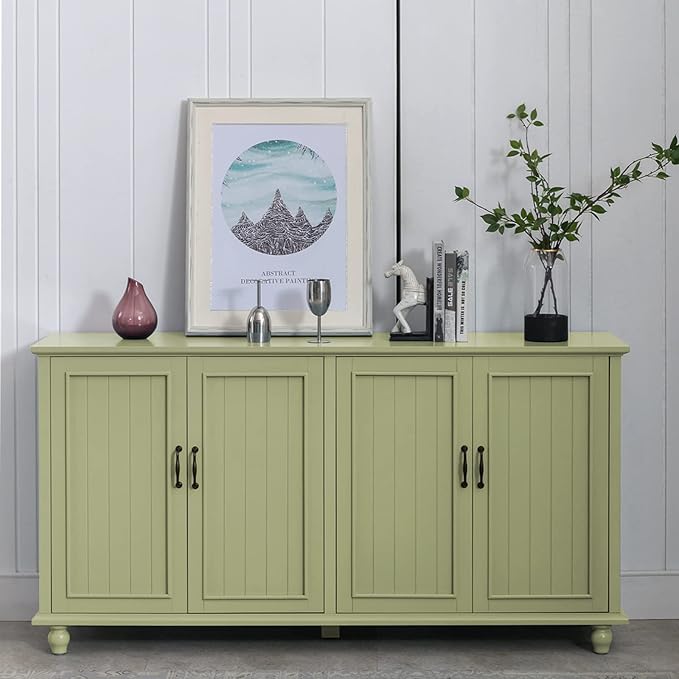 Scurrty 62'' Coffee Bar Cabinet Kitchen with Storage, Buffet Cabinet with Storage, Sideboard Buffet for Dinning Room, Kitchen & Living Room (4 Doors, Green)