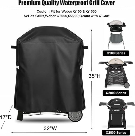 QuliMetal 7113 Grill Cover for Weber Q100 Q120 Q1000 Q1200 Q200 Q220 Q2000 Q2200 Q2400 Q2800N+ Series Gas Grills, Heavy Duty BBQ Gas Grill Cover, 600D