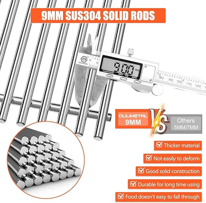 QuliMetal SUS304 9MM Grill Grates for Weber Genesis II E-410/E-415/E-435, Grill Parts for Genesis II/LX E-440 Series Gas Grills, 304 Stainless Steel Grill Grates Parts for Weber GS4 66089 66097