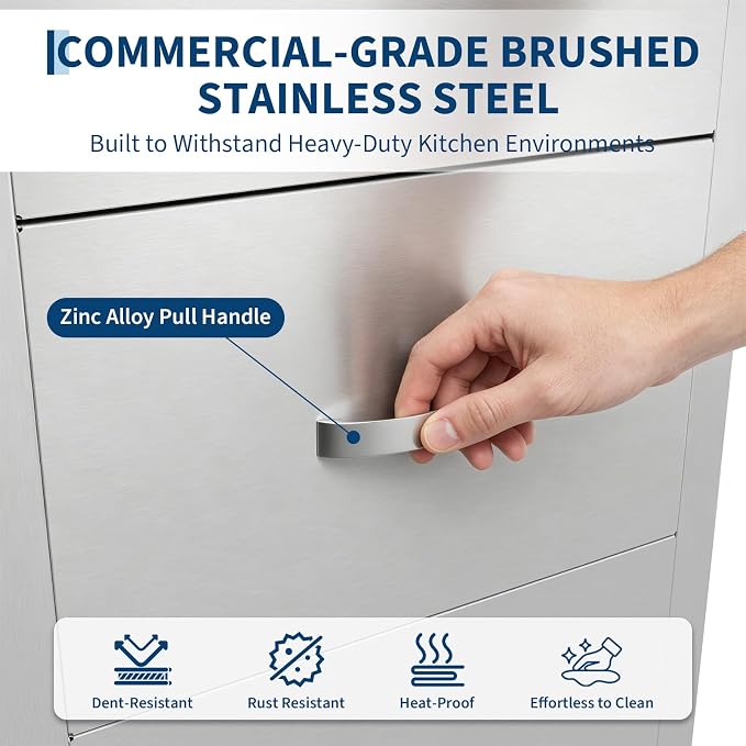 Garvee Outdoor Stainless Steel Drawer, 18Wx 23D x23H inch Smooth-Sliding, Rustproof & Weatherproof Storage, Easy Installation with Stainless Steel Handle, BBQ Drawers Ideal for Garden/Outdoor Kitchen | Weatherproof Storage Easy Installation Stainless S...