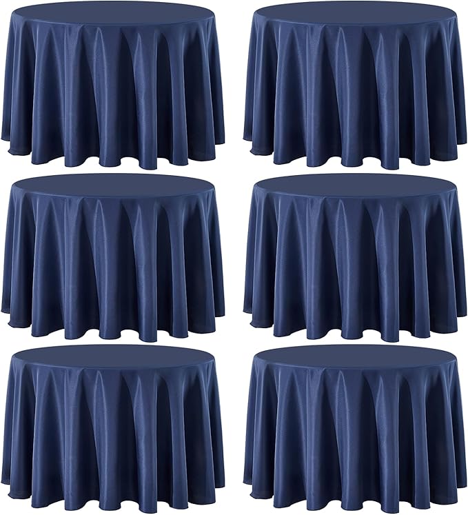 6 Pack Navy Blue Round Tablecloths 120 Inch for Dining Tables | Washable Decorative Linen Polyester Table Cover for Banquets Buffets Parties and Weddings