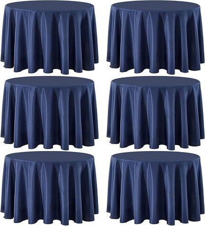 6 Pack Navy Blue Round Tablecloths 120 Inch for Dining Tables | Washable Decorative Linen Polyester Table Cover for Banquets Buffets Parties and Weddings