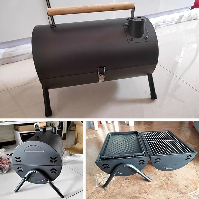 Charcoal Grill, Smoker Barbecue Grill, 2 In 1 Outdoor BBQ Grill, Large Double-sided Grilling Area With Beech Wood Handles, Barbeque Grill With Stainless Steel Grill And Baking Tray, For Camping Picnic