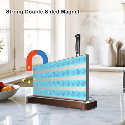 Magnetic Knife Holder Stand,Large Double Sided Magnetic Knife Block WIthout Knives Stainless Steel Magnet Kitchen Knife Holder Strong Magnetic Knife Rack Storage With Three Magnet Strip