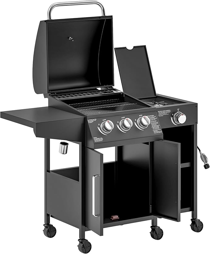 Portable Camping Charcoal Grill Barbecue with Smoker, Outdoor Grills & Smokers for Backyard, Asador de Carbon with Foldable Shelf and Wheels, Barrel Style Charcoal Grills BBQ,A7